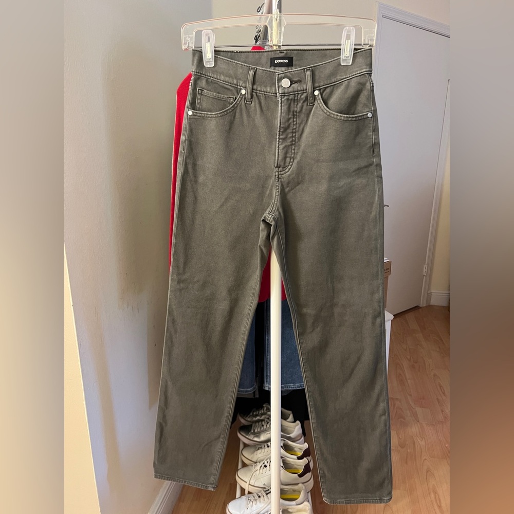 Express High Rise Women Straight Jeans in Olive